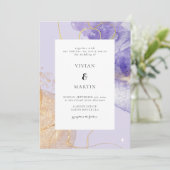 Luxus Lila & Golden Abstrakt Wedding Einladung (Stehend Vorderseite)