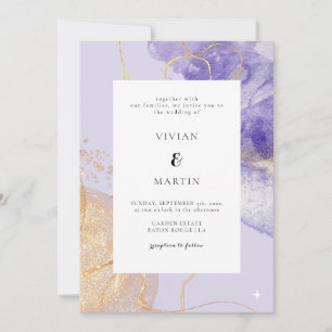 Luxus Lila & Golden Abstrakt Wedding Einladung
