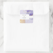 Luxus Lila & Golden Abstrakt Wedding Quadratischer Aufkleber (Tasche)