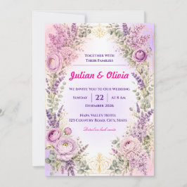 Luxus-Lila-Lavendel- und Ranunculus-Hochzeit Einladung