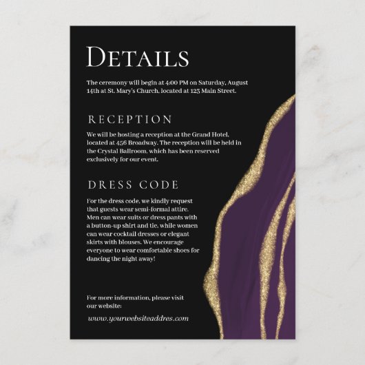 Luxus lila mit Gold Begleitkarte (Vorderseite)