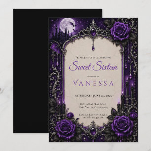 Luxus-Lila-Rheinsteine Glitter Sweet 16 Einladung