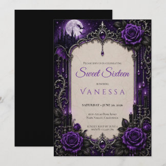 Luxus-Lila-Rheinsteine Glitter Sweet 16 Einladung