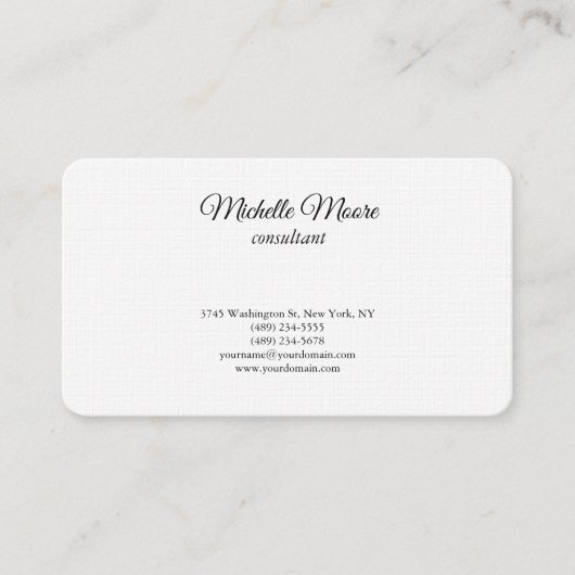 Luxus Linen Black & White Schlicht Classical Minim Visitenkarte (Vorderseite)