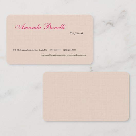 Luxus Linen Champagne Pink Schlicht Minimalistisch Visitenkarte (Vorne/Hinten)