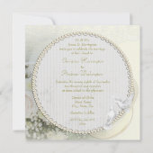 Luxus-Linen Hochzeitsbänder, Rose, Doves & Lace Einladung (Rückseite)