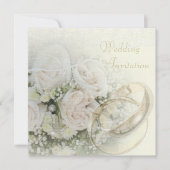 Luxus-Linen Hochzeitsbänder, Rose, Doves & Lace Einladung (Vorderseite)