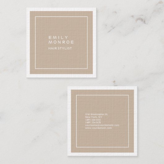 Luxus-Linen Schlicht Moderne Minimalistisch Quadratische Visitenkarte (Vorne/Hinten)