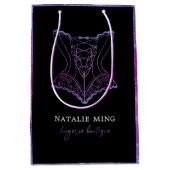 Luxus Lingerie Boutique Logo Lila Glitzer Mediu Mittlere Geschenktüte (Vorderseite)