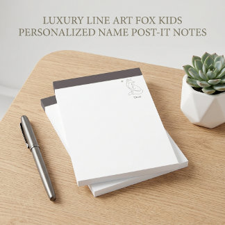 Luxus-Linienkunst-Fuchs Kids Personalisierter Name Post-it Klebezettel