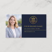Luxus-Logo Blau Gold Foto QR-Code Visitenkarte (Vorderseite)