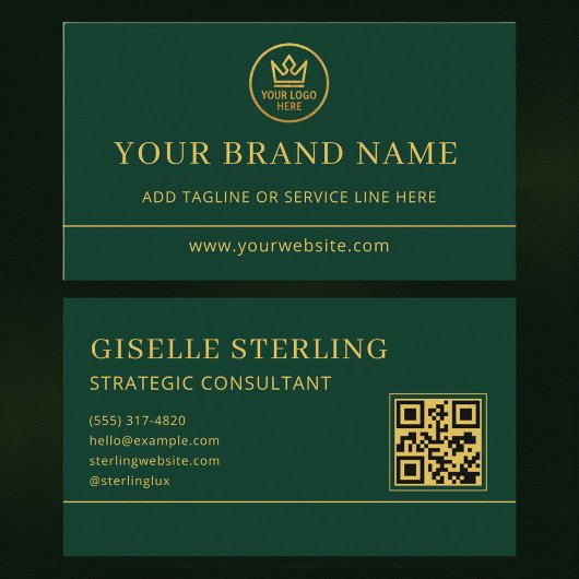 Luxus-Logo Grün Gold QR-Code Visitenkarte