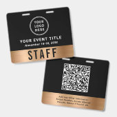 Luxus-Logo-QR-Code Schwarz Gold Event-Zugangs-Pass Ausweis (Vorder- & Rückseite)