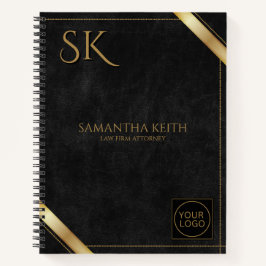 Luxus-Logos aus schwarzem Leder Goldener Streifen Notizblock