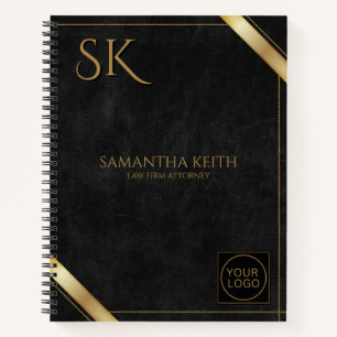 Luxus-Logos aus schwarzem Leder Goldener Streifen Notizblock