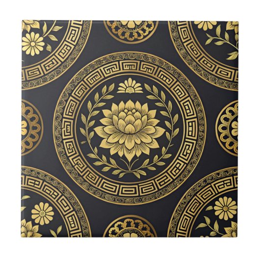 Luxus-Lotus-Mandala-Gold-Emblem Fliese (Vorderseite)