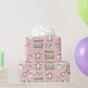 Luxus-Mädchen-Geburtstag Baseball Hellrosa Geschenkpapier