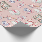 Luxus-Mädchen-Geburtstag Baseball Hellrosa Geschenkpapier (Ecke)