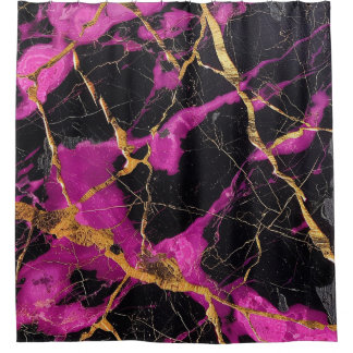 Luxus Magenta Schwarzer Marmor Kintsugi Goldadern Duschvorhang
