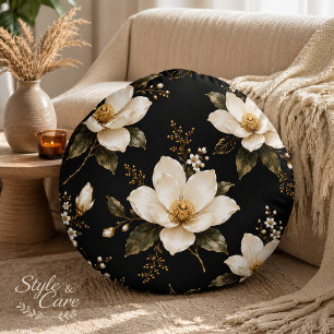 Luxus-Magnolien-Blumen-Nahtloses Muster Kunstwerk Rundes Kissen