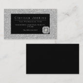 Luxus-Makeup-Künstler Schwarz-Silber-Glitzer Visitenkarte (Vorne/Hinten)