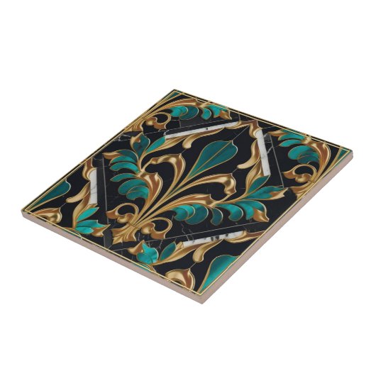 Luxus Malachite Art Deco Floral Marmoriertes Muste Fliese (Seite)