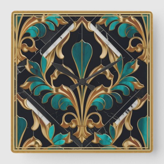 Luxus Malachite Stone Art Deco Quadratische Wanduhr (Vorderseite)