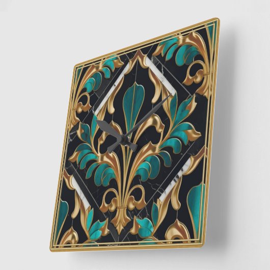 Luxus Malachite Stone Art Deco Quadratische Wanduhr (Winkel)