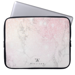 Luxus-Marmor-Glitzer-Monogramm Laptopschutzhülle