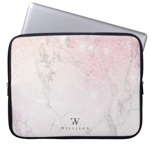 Luxus-Marmor-Glitzer-Monogramm Laptopschutzhülle (Vorderseite)
