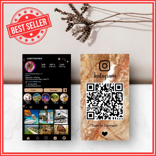 LUXUS Marmor Instagram QR Code Visitenkarte