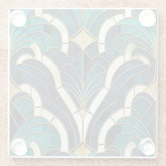 Luxus Marmor Mosaik Art Deco Blaues Gold und Aquam Glasuntersetzer (Rückseite)