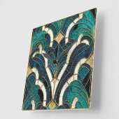 Luxus Marmor Mosaik Art Deco Blaues Gold und Aquam Quadratische Wanduhr (Winkel)