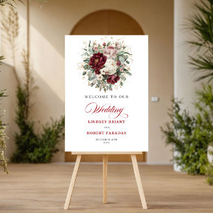 Luxus Marsala Floral Eukalyptus Goldene Hochzeits  Poster