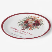 Luxus-Marsala-Herbst-Blumen-Hochzeitspapierteller Pappteller (Schrägansicht)