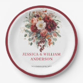 Luxus-Marsala-Herbst-Blumen-Hochzeitspapierteller Pappteller (Vorderseite)