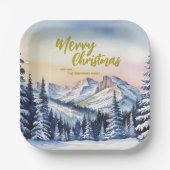 Luxus Merry xmas Bäume Wald Gold Skript Holiday Pappteller (Vorderseite)
