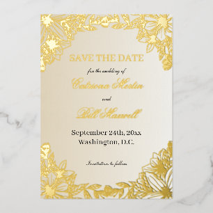 Luxus-Metall-Gold-Blumen-Save-The-Date-Karte Folieneinladung