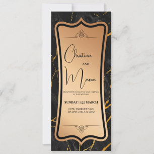 Luxus Metallic   Schwarz Gold Marmor Einladung