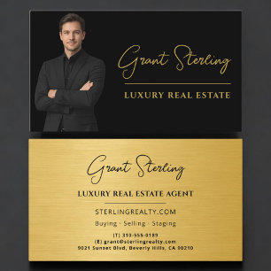 Luxus-Metallimmobilien in Schwarz-Gold-Schrift  Visitenkarte