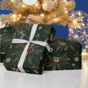 Luxus-Midnight-Evergreen-Winter-Botanik-Geschenk Geschenkpapier