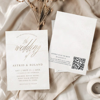 Luxus-Minimal-Gold- und Beige-QR-Code-Hochzeit Einladung