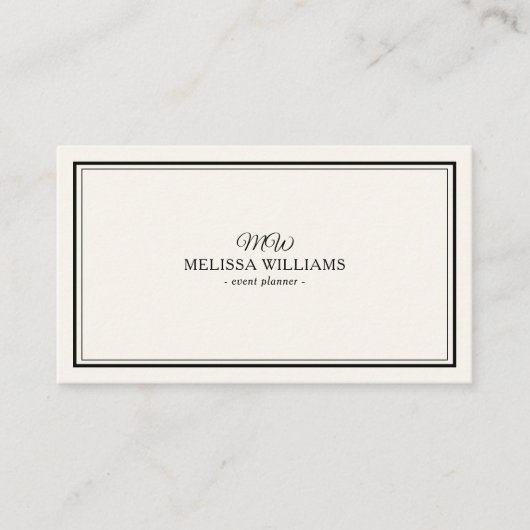 Luxus Minimal Monogram Black Ivory Business Card Visitenkarte (Vorderseite)