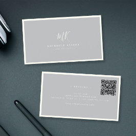 Luxus Minimal Monogram Gray Ivory Chic QR Code Visitenkarte