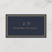 Luxus Minimal Monogram Natural Linen Blue Visitenkarte (Vorderseite)