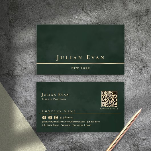 Luxus Minimalistisch Dark Emerald Green & Gold Visitenkarte