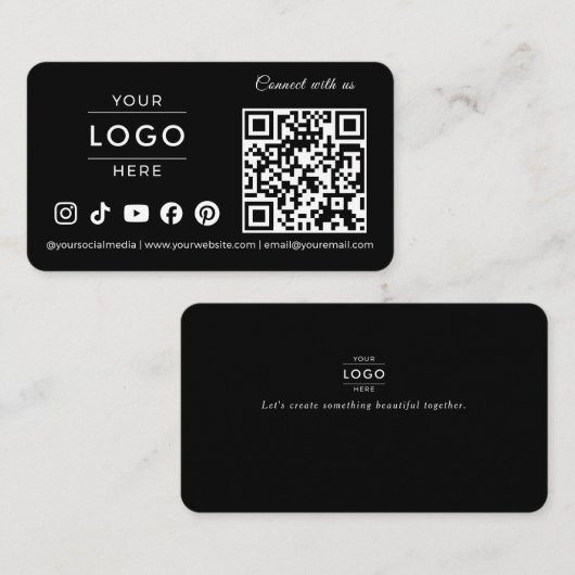 Luxus Minimalistisches Schwarzes QR-Code-Logo Elfe Visitenkarte (Vorne/Hinten)