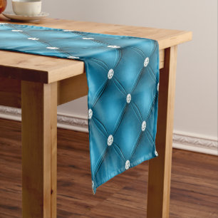 Luxus-Mittelblau-Diamant-Tufting-Muster Kurzer Tischläufer