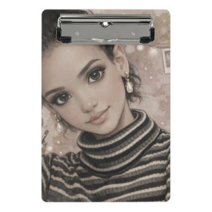 Luxus-Modepuppe – Porzellan-Stil-Illustration Mini Klemmbrett