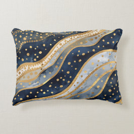 Luxus, Modern, Gold Blau Muster Dekokissen